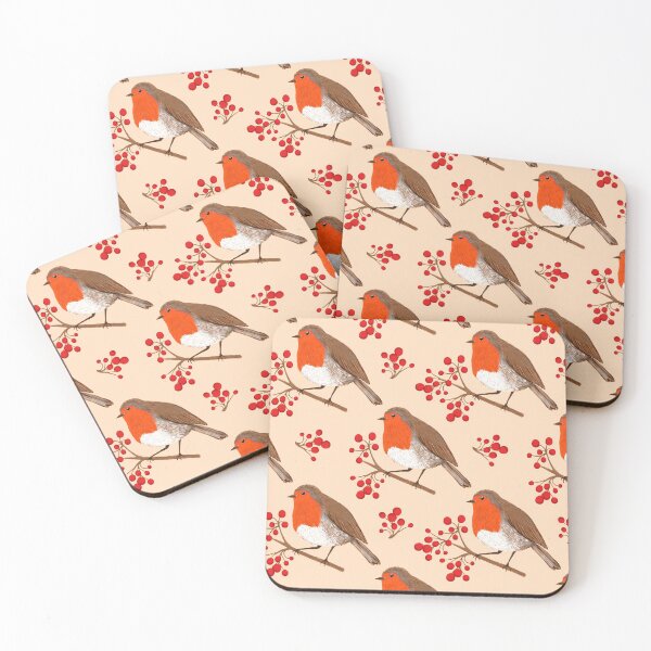 Item preview, European Robin Winter Bird Pattern - Peach designed and sold by Kraina.