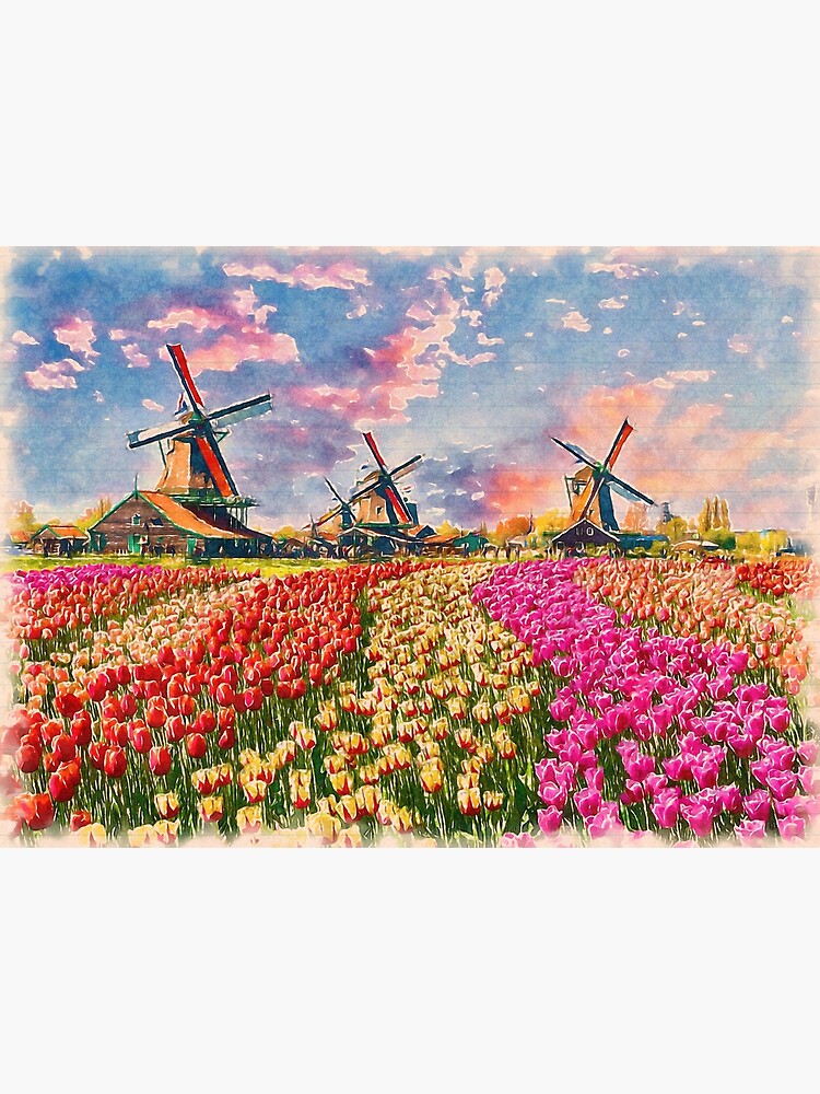 Tulip field 2024 painting Impasto Original Art, Dutch Windmill Painting, Holland Landscape small oil painting, Gift for her