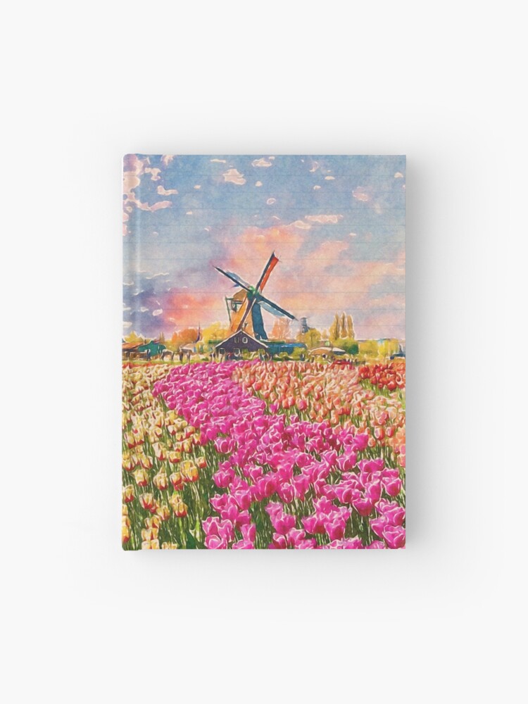 Tulip field painting Impasto Original Art, Dutch Windmill Painting, Holland outlet Landscape small oil painting, Gift for her