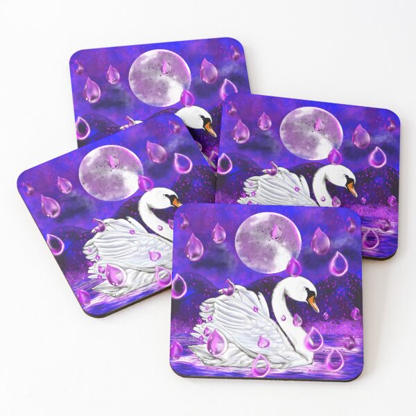 Item preview, Blue and purple beautiful swan with rain drops falling into Water designed and sold by Artonmytee.