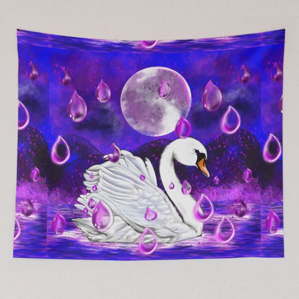 Item preview, Blue and purple beautiful swan with rain drops falling into Water designed and sold by Artonmytee.