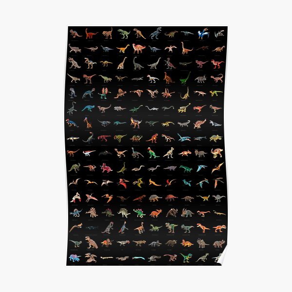 Dinosaur Poster (with names) V2 Black Poster