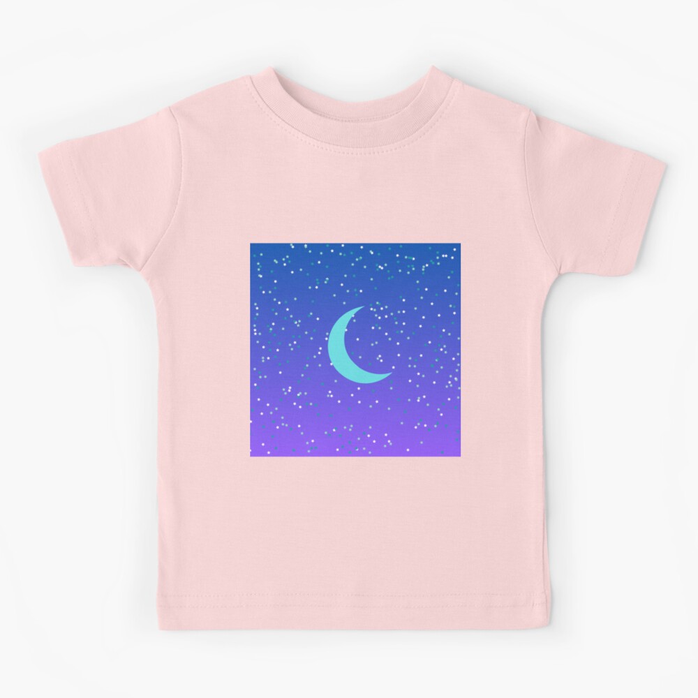 Blue Crescent Moon with Stars and Purple and Blue Night Sky | Kids T-Shirt