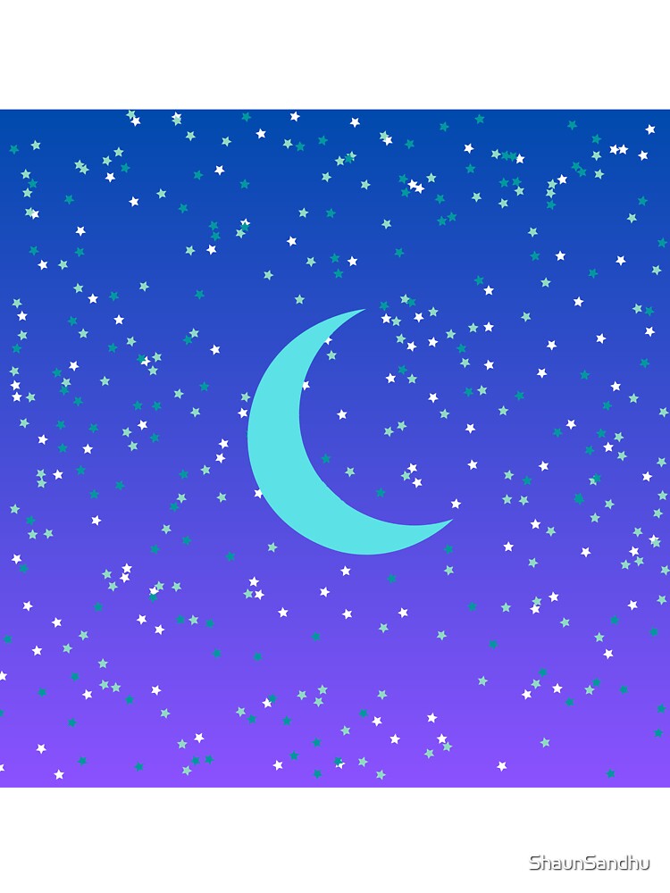 Blue Crescent Moon with Stars and Purple and Blue Night Sky | Kids T-Shirt