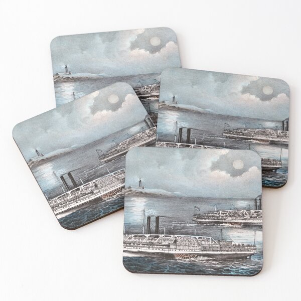Item preview, Steamboats Passing At Midnight On Long Island Sound - Circa 1900 designed and sold by warishellstore.