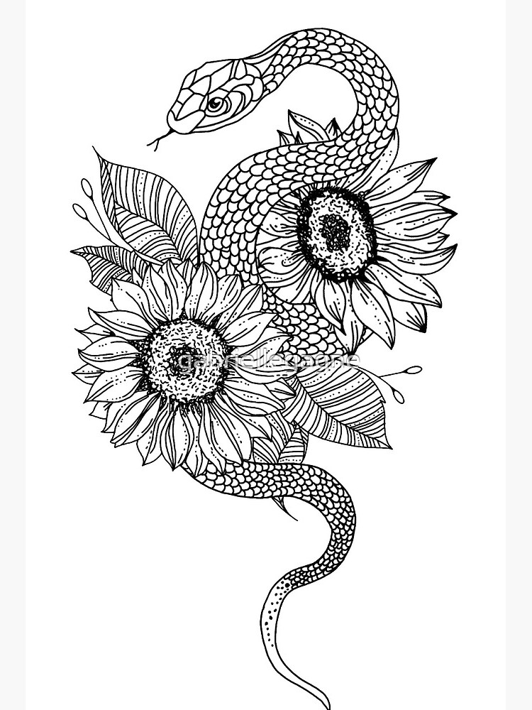 "Snake with sunflower " Art Board Print for Sale by gabriellegagne Redbubble