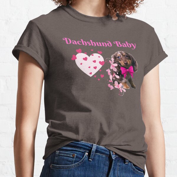 Dachshund Baby Shadow Pink Heart with Flurry of Hearts Classic T-Shirt