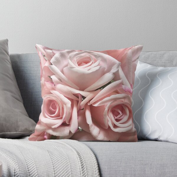 Pastel Pink Roses on White Neutral Background Throw Pillow