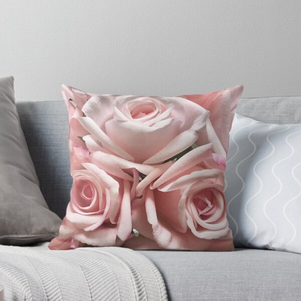 Pastel Pink Roses on White Neutral Background Throw Pillow