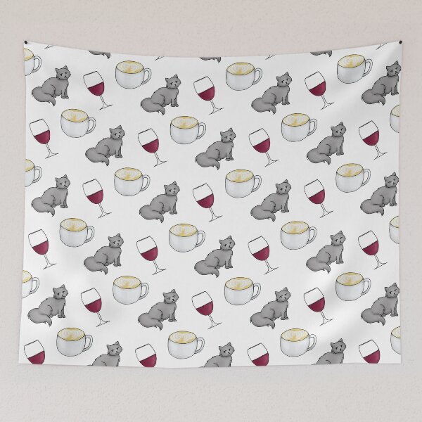 Item preview, Wine Coffee Cats Pattern designed and sold by Julie Erin Designs.