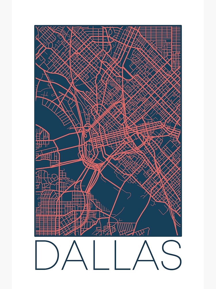Disover Dallas Street Map Pink and Blue Premium Matte Vertical Poster