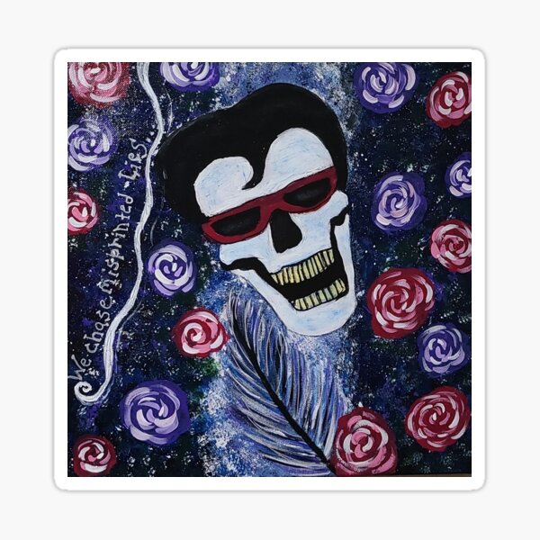 Layne Staley Skull Tattoo with feather & roses Sticker