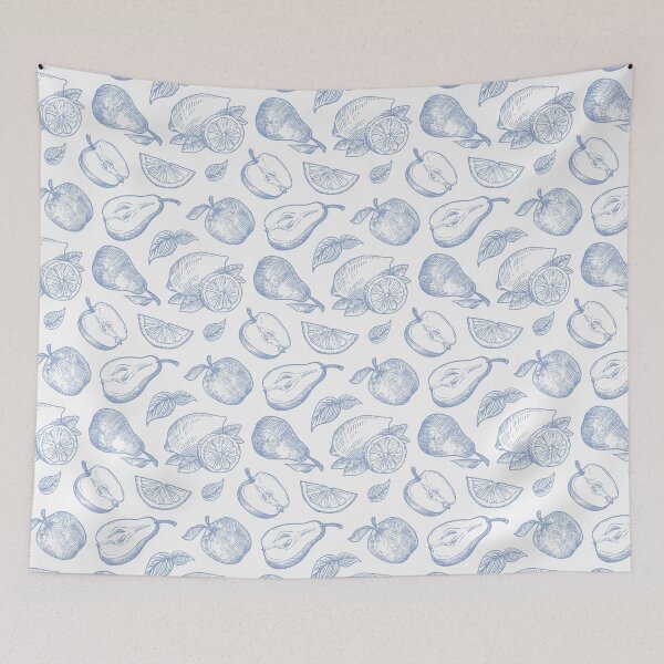 Item preview, Blue Sketch of Apples and Lemons designed and sold by CaliCountryLife.