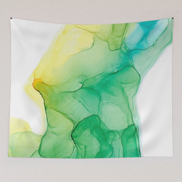 Item preview, Yellow Green Turquoise Abstract 521 Alcohol Ink Painting by Herzart designed and sold by herzart.