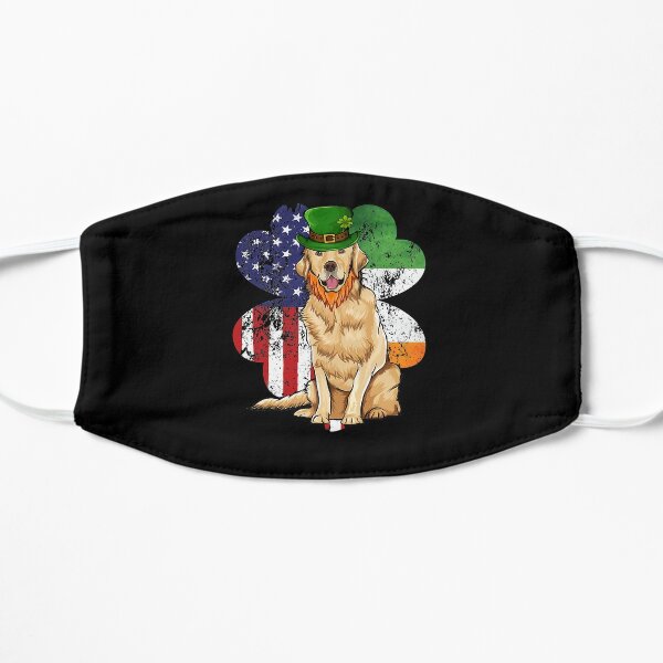 St Patricks Day Irish American Flag Golden Retriever Dog Flat Mask