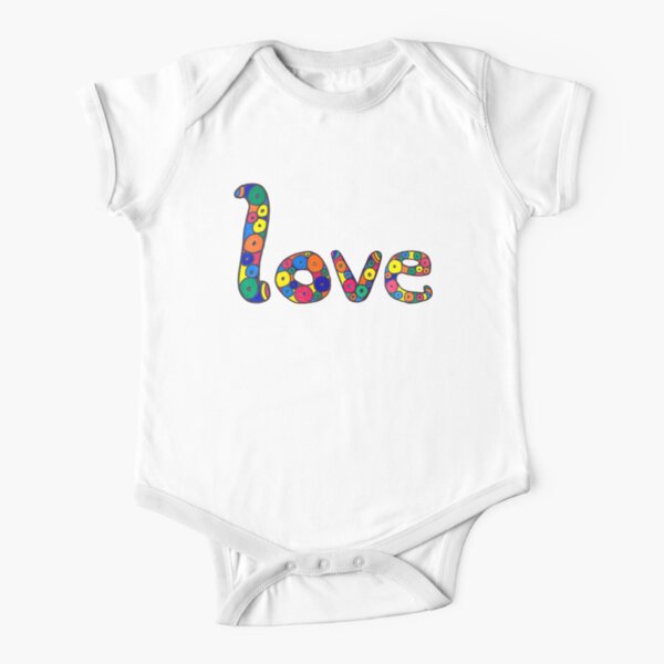 word "love" in colorful circles Short Sleeve Baby One-Piece