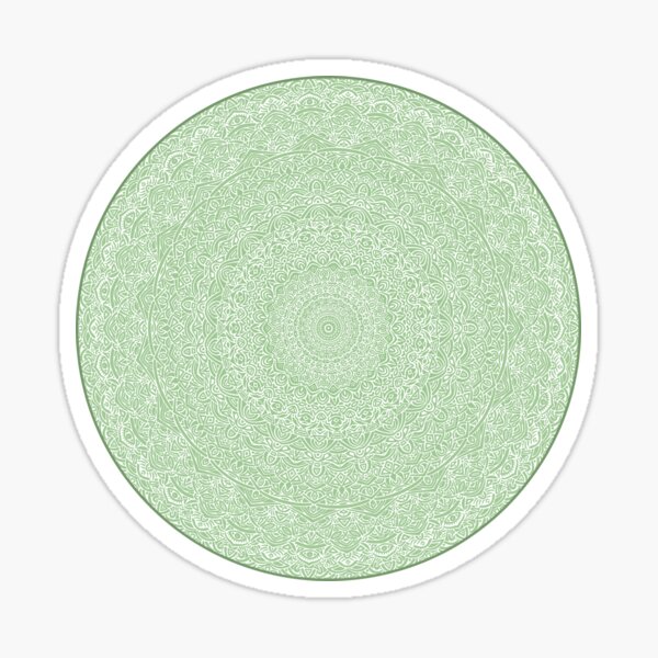 Soft Green Mandala Super Detailed Design (Mandala Sticker) // Trendy Zentangle Round Circle Mandala Maze Pattern (Hand Drawn Digital Art) Sticker