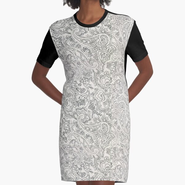 Paisley Flower Pattern Design Neutral Light Grey Sand Graphic T-Shirt Dress