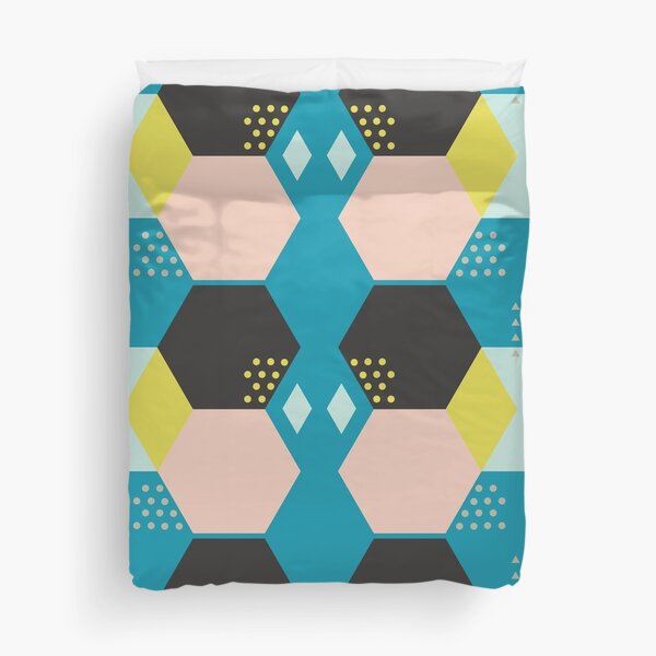 Bluish Black Hexagonal Abstract Duvet Cover