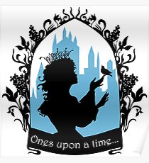 Beautiful princess silhouette with singing bird Poster
