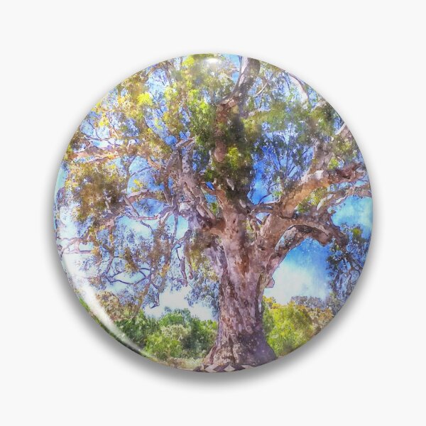 Artikelvorschau, Der Old River Red Gum Tree in Guildford Victoria Aquarell entworfen und verkauft von Steven Jodoin.