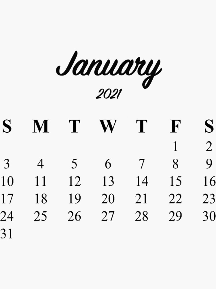 "January 2021 Calendar Typography" Sticker for Sale by Libertyishere Redbubble