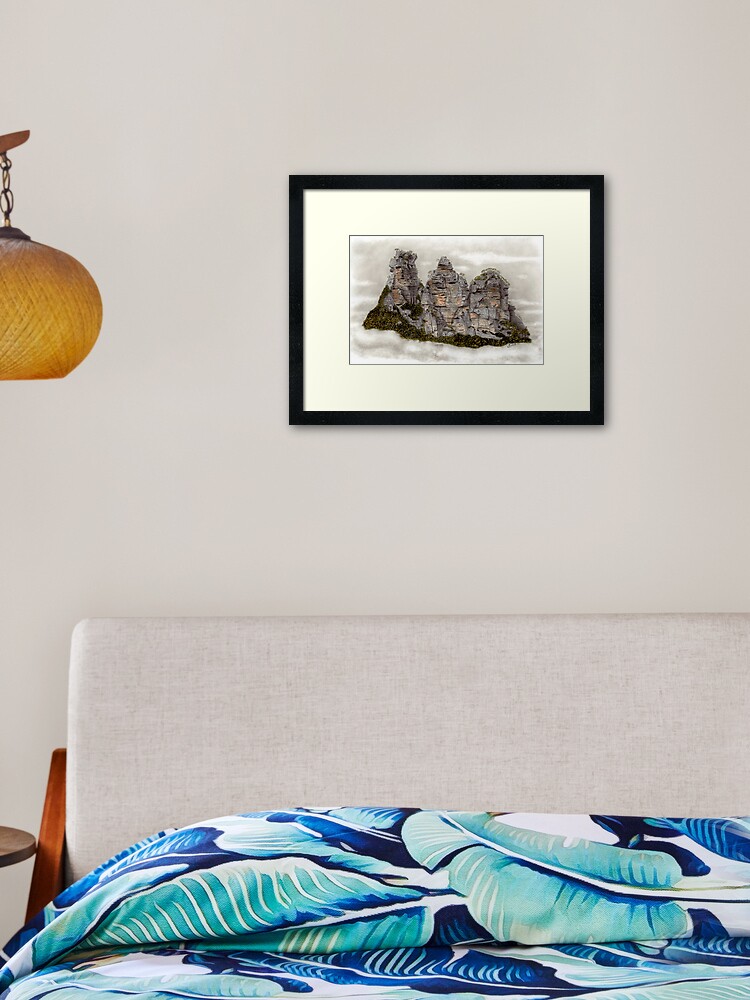 Thumbnail 1 of 7, Framed Art Print, III Three Sisters Blue Mountains Original Watercolour Pencil Drawing designed and sold by InmaVassar.
