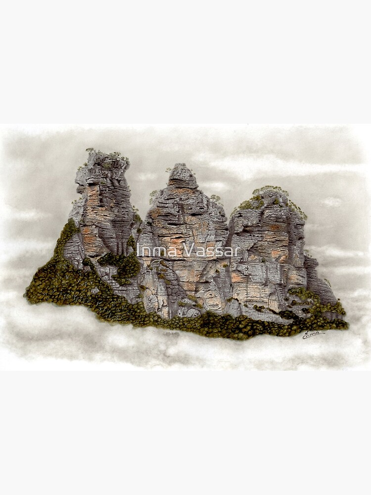 Thumbnail 7 of 7, Framed Art Print, III Three Sisters Blue Mountains Original Watercolour Pencil Drawing designed and sold by InmaVassar.