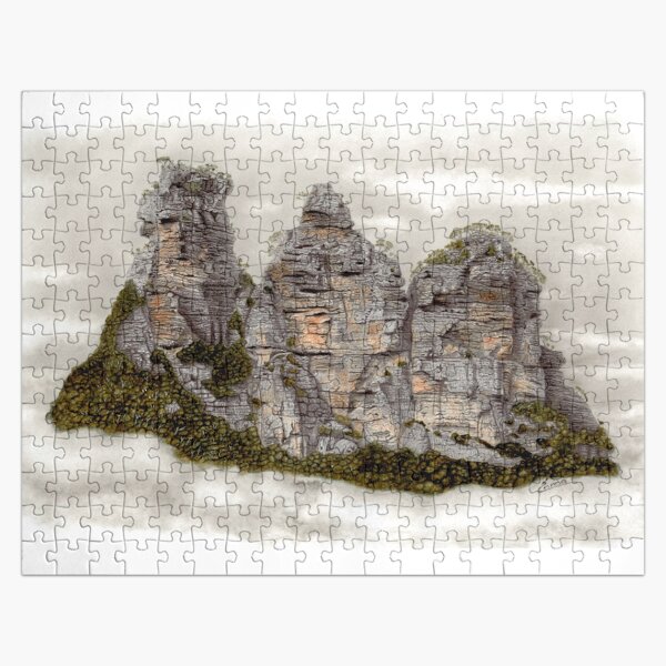 III Three Sisters Blue Mountains Original Watercolour Pencil Drawing Jigsaw Puzzle