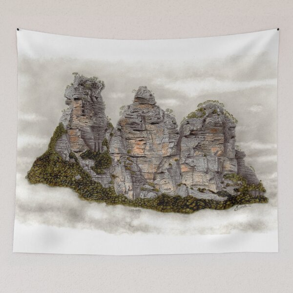 Item preview, III Three Sisters Blue Mountains Original Watercolour Pencil Drawing designed and sold by IV Designs.