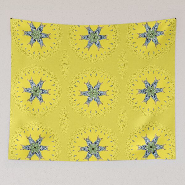 Artikelvorschau, Kaleidoscope Star Flower III - Oriental Floral Yellow Blue Mandala entworfen und verkauft von gphotobox.