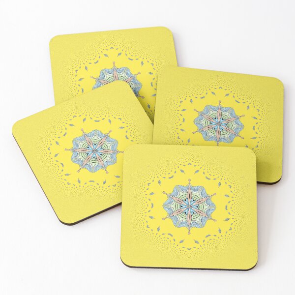 Artikelvorschau, Kaleidoscope Star Flower IV - Oriental Floral Yellow Blue Mandala entworfen und verkauft von gphotobox.