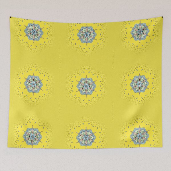 Artikelvorschau, Kaleidoscope Star Flower IV - Oriental Floral Yellow Blue Mandala entworfen und verkauft von gphotobox.