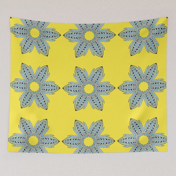 Artikelvorschau, Kaleidoscope Star Flower V - Oriental Floral Yellow Blue Mandala entworfen und verkauft von gphotobox.