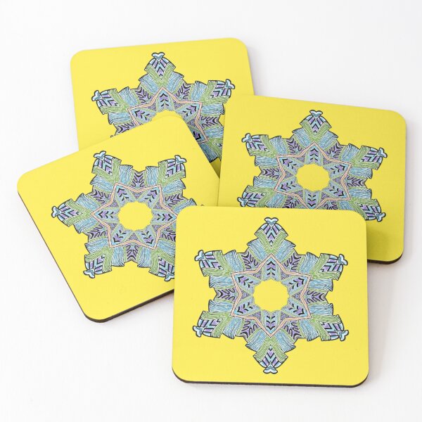 Artikelvorschau, Kaleidoscope Star Flower VI - Oriental Floral Yellow Blue Mandala entworfen und verkauft von gphotobox.