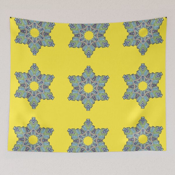 Artikelvorschau, Kaleidoscope Star Flower VI - Oriental Floral Yellow Blue Mandala entworfen und verkauft von gphotobox.