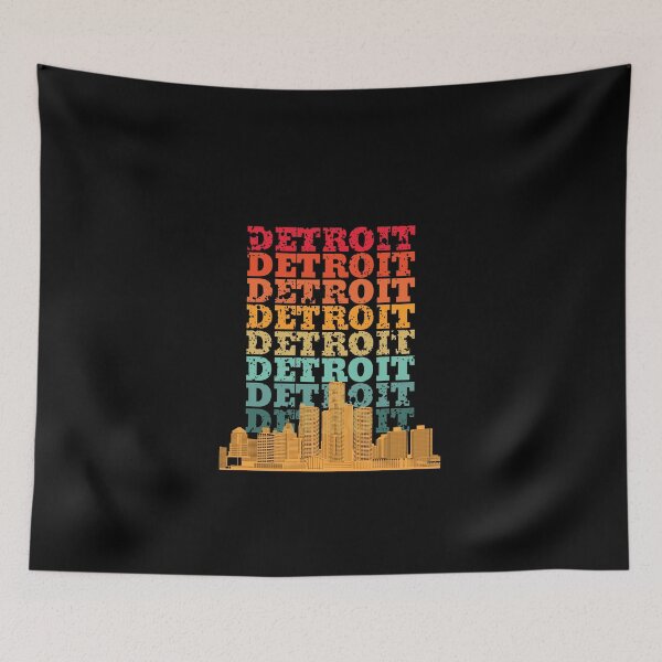 Item preview, Detroit City Skyscraper Skylines in vintage sunset colors with a distressed design effect designed and sold by Rhu Creations.