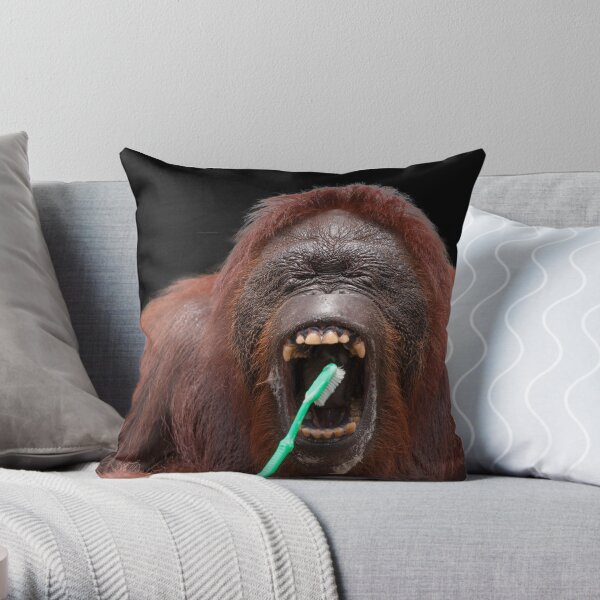 Orangutan Oral Hygiene 02 Throw Pillow