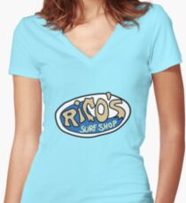 Rico's Surf Shop Logo Women's Fitted V-Neck T-Shirt