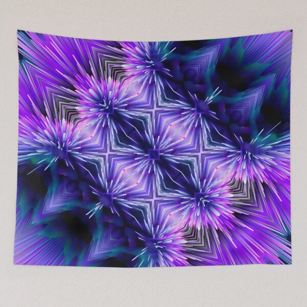 Item preview, geometrical modern artistic flowers in blue purple designed and sold by haroulita.