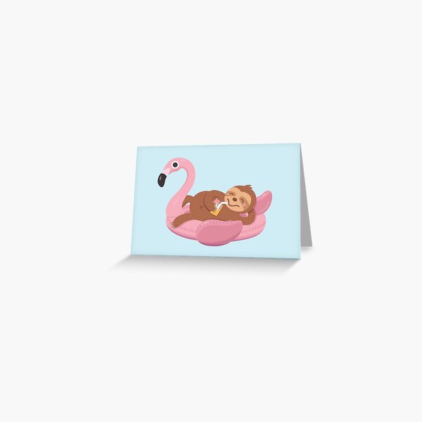 Chilling Sloth on Flamingo Float Greeting Card