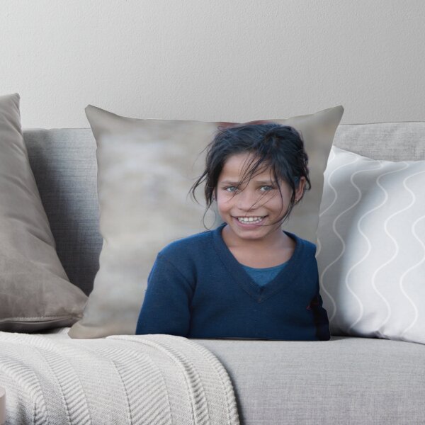 Happy Young Girl in Nepal Far West Throw Pillow