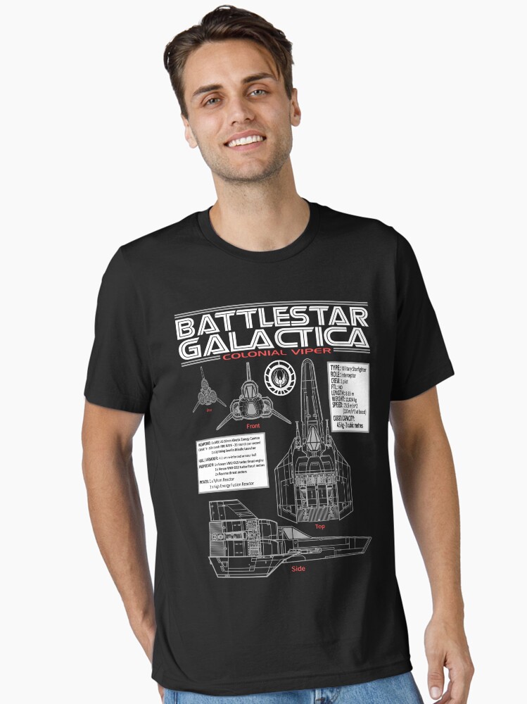 Thumbnail 1 of 7, Essential T-Shirt, BATTLESTAR GALACTICA COLONIAL VIPER designed and sold by infrablue.