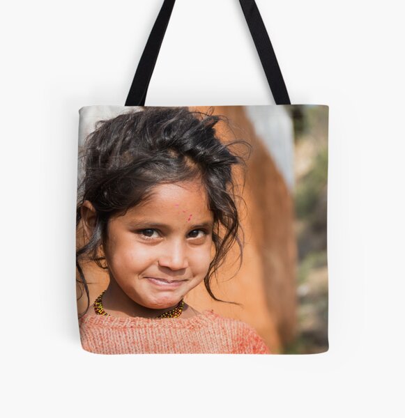 Young Girl in Nepal Far West All Over Print Tote Bag