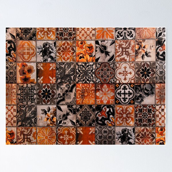 Item preview, Shades of orange ft. black and white tiles designed and sold by Joejo19.