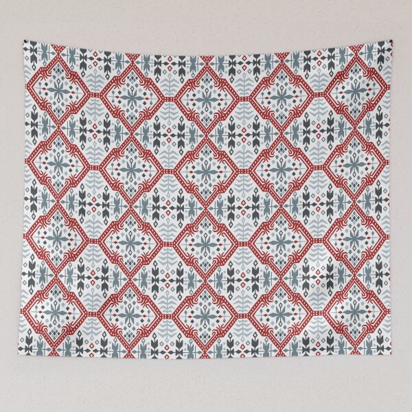 Item preview, Skandinavian nonfigurative traditional red and blue pattern designed and sold by PG Illustration.