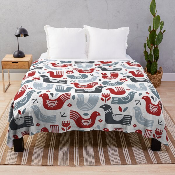 Item preview, Skandinavian bird pattern blue and red traditional designed and sold by PG Illustration.