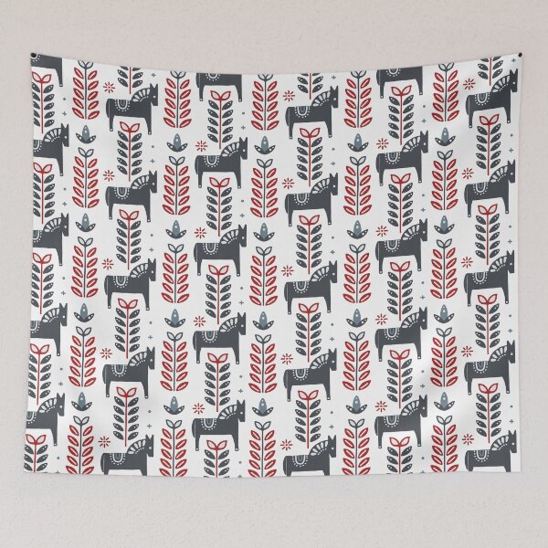 Item preview, Scandinavian traditional horse and floral pattern designed and sold by PG Illustration.