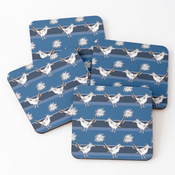 Item preview, Pattern of white birds and agave bushes on blue stripes designed and sold by colorofmagic.
