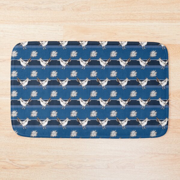 Item preview, Pattern of white birds and agave bushes on blue stripes designed and sold by colorofmagic.
